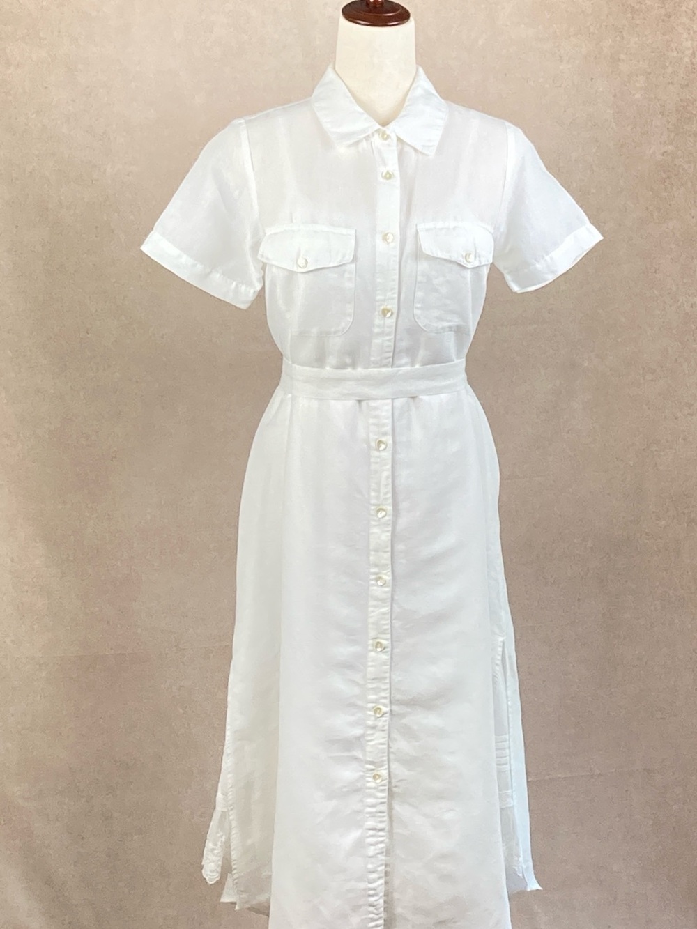 April Cornell White Button-Front Midi Shirt Dress
